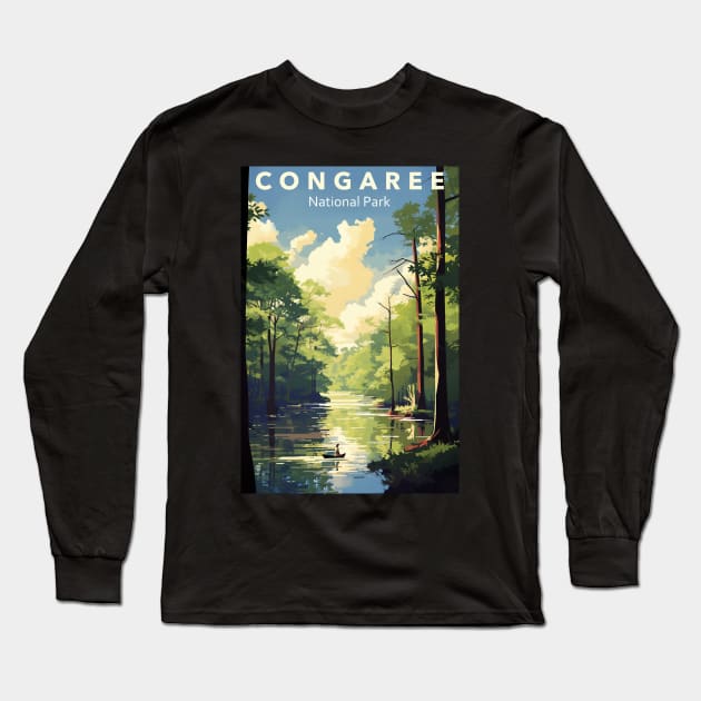 Congaree National Park Travel Poster Long Sleeve T-Shirt by GreenMary Design